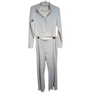 Forever 21 Blue Velour Tracksuit Crop Long Sleeve High Waist Wide Leg XL Y2K